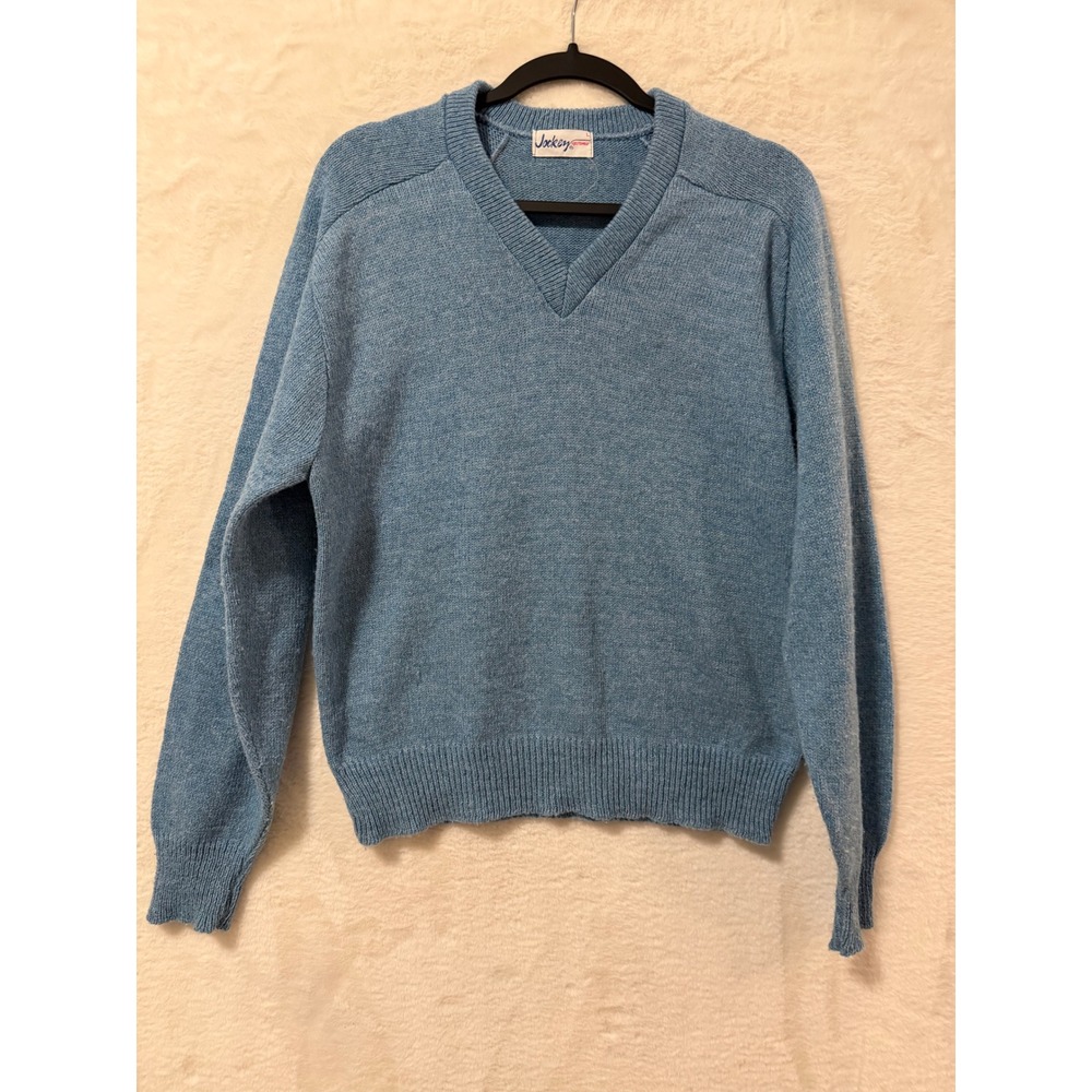 Jockey Sportswear Vintage Mens Large Blue V-Neck Knit Pullover Sweater L